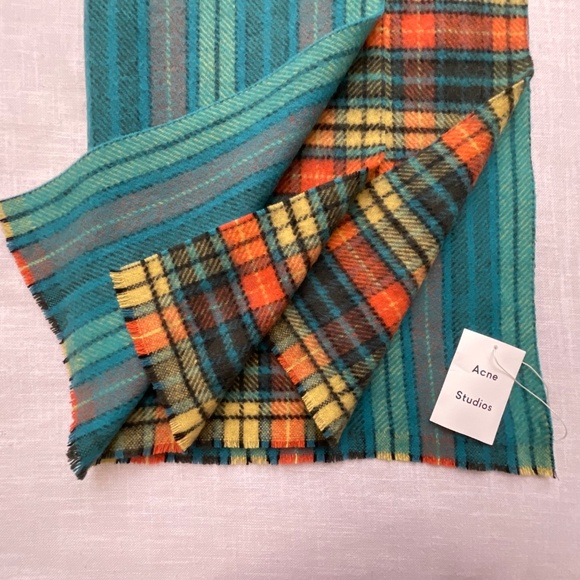 Acne Studios Ombre Plaid Virgin Wool Blanket Scarf Wrap 84”x27”Made in Italy NWT - Picture 10 of 16